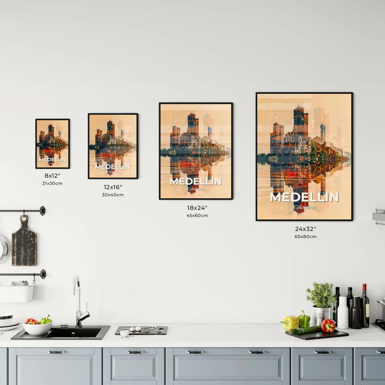 Vibrant Medellin City Skyline Poster Art Office Art