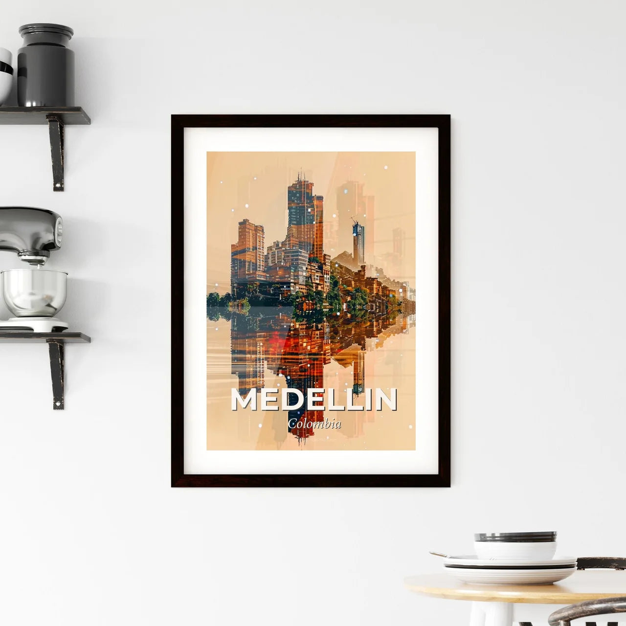 Vibrant Medellin City Skyline Poster Art Framed Print