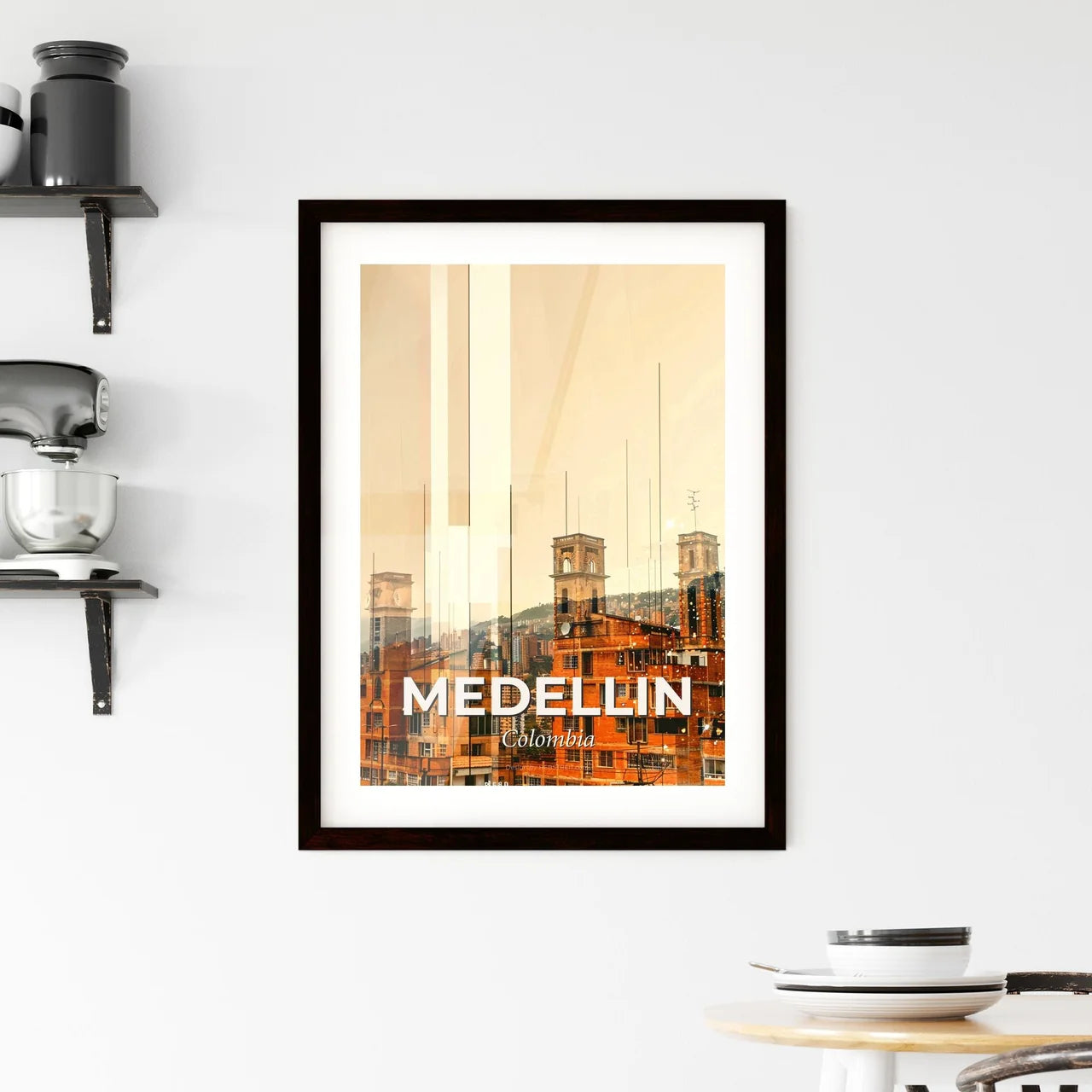 Medellin Skyline Double Exposure Art Poster Framed Print