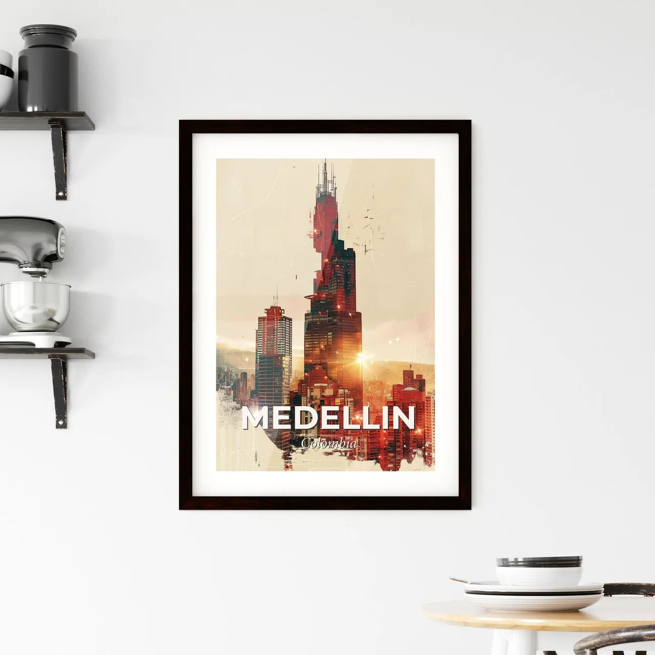 Medellin Urban Art Skyline Poster Framed Print