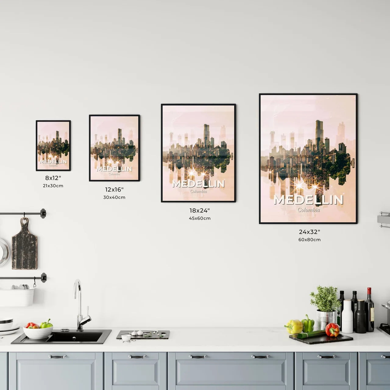Medellin City Skyline Double Exposure Poster Art Office Art