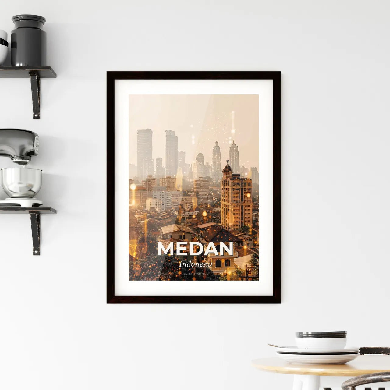 Medan Skyline Double Exposure Art Poster Framed Print