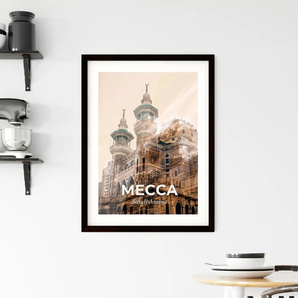 Mecca Skyline Double Exposure Art Poster Framed Print