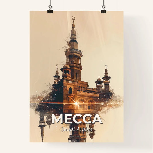 Mecca Double Exposure Art: City Lights on Beige Poster