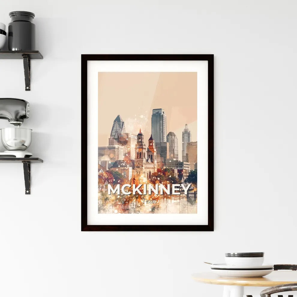 McKinney Texas City Skyline Double Exposure Composite Art Framed Print