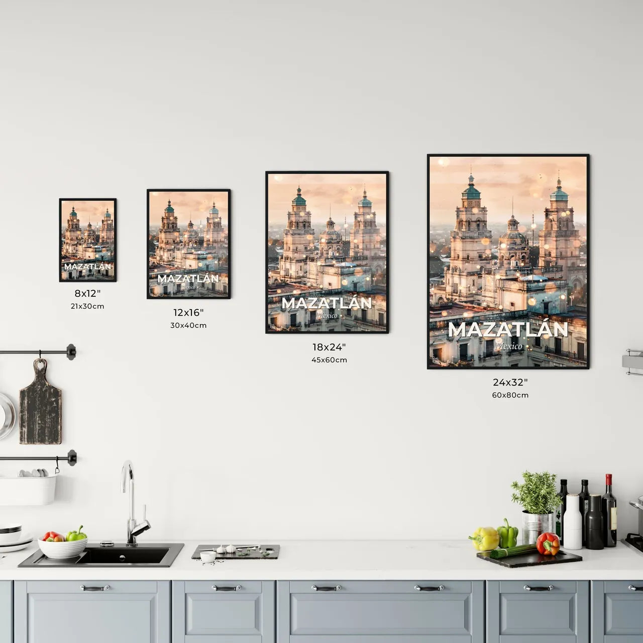 Mazatlan City Skyline Silhouette Art Vibrant Office Art