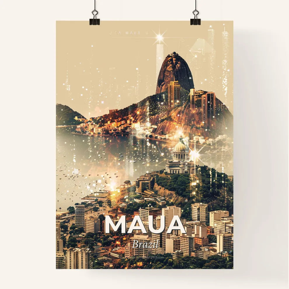 Maua, Brazil: City Skyline Icons in Double Exposure Art Poster