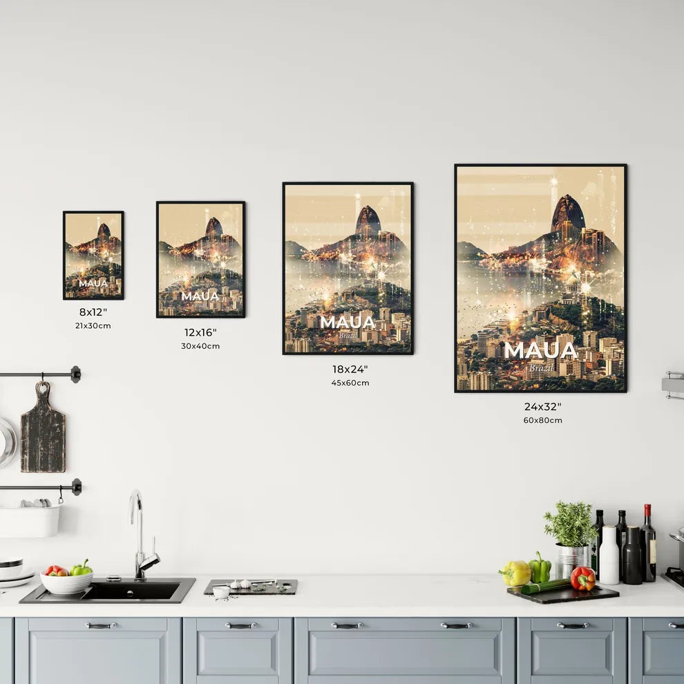 Maua, Brazil: City Skyline Icons in Double Exposure Art Office Art