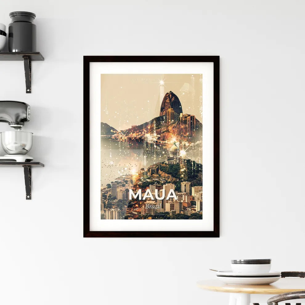 Maua, Brazil: City Skyline Icons in Double Exposure Art Framed Print