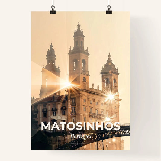 Matosinhos City Skyline Art: Double Exposure Beige Sparkles Poster