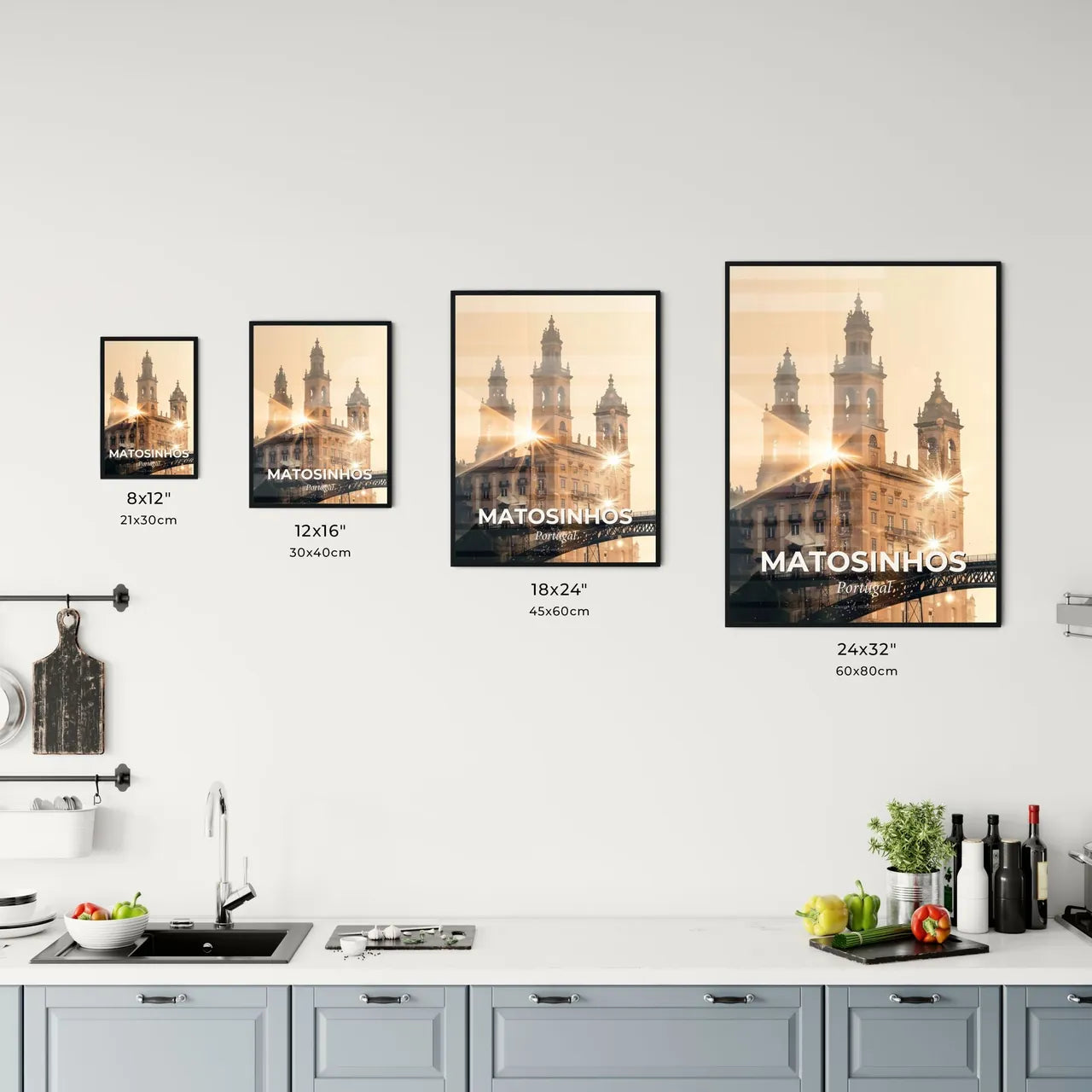 Matosinhos City Skyline Art: Double Exposure Beige Sparkles Office Art