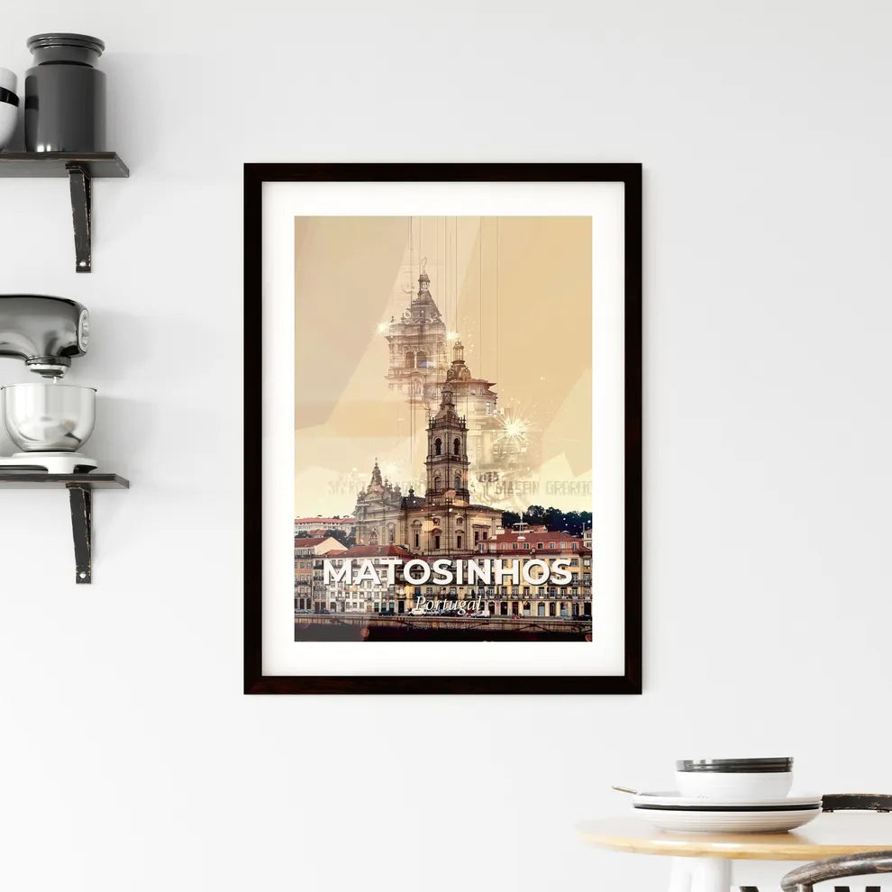 Matosinhos: Skyline Symphony in Beige Framed Print