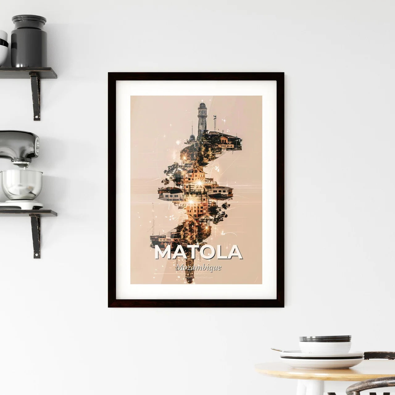 Matola Skyline Double Exposure Art Poster Framed Print