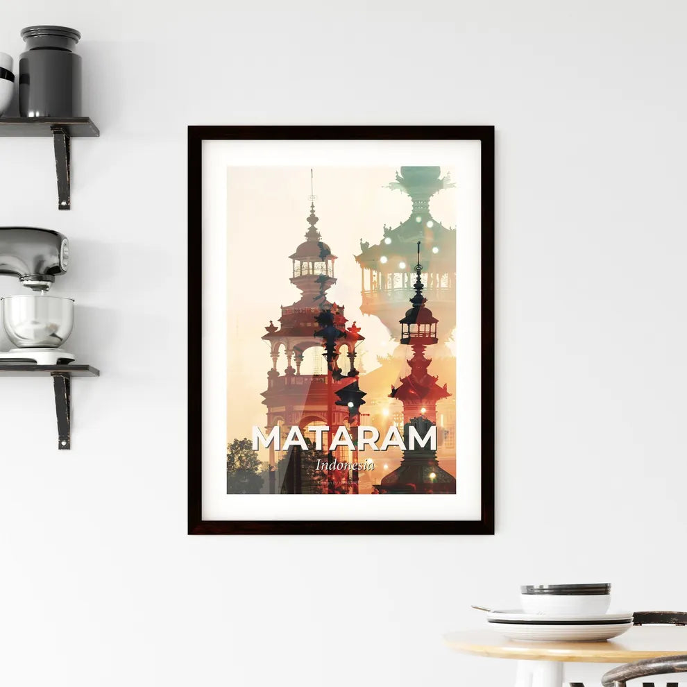 Mataram City Double Exposure Skyline Poster Art Framed Print