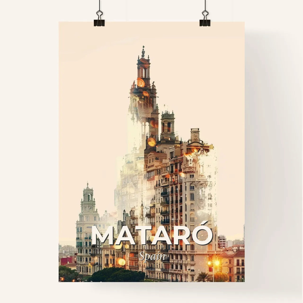 Mataró Cityscape: Iconic Architecture in Vibrant Art Poster
