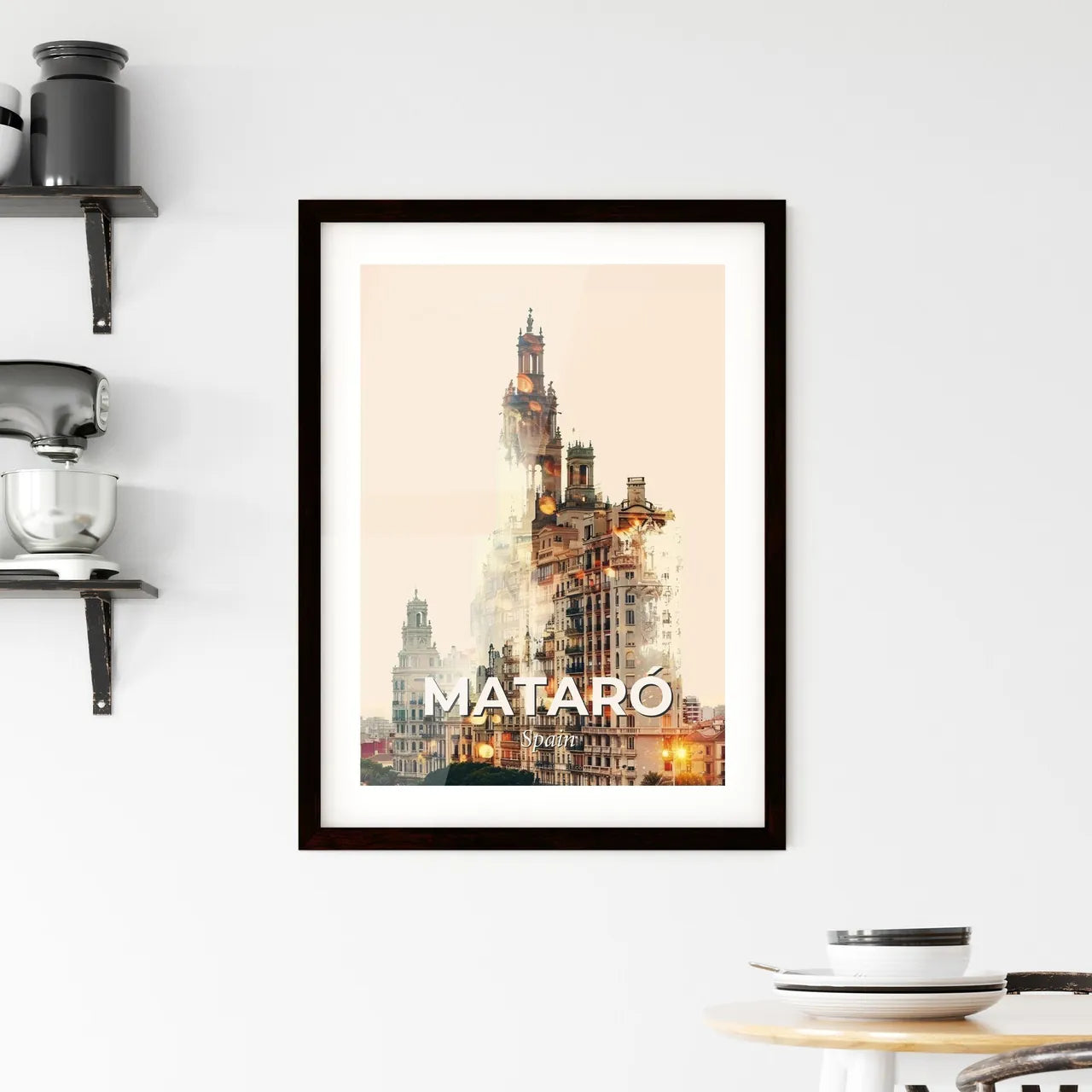 Mataró Cityscape: Iconic Architecture in Vibrant Art Framed Print