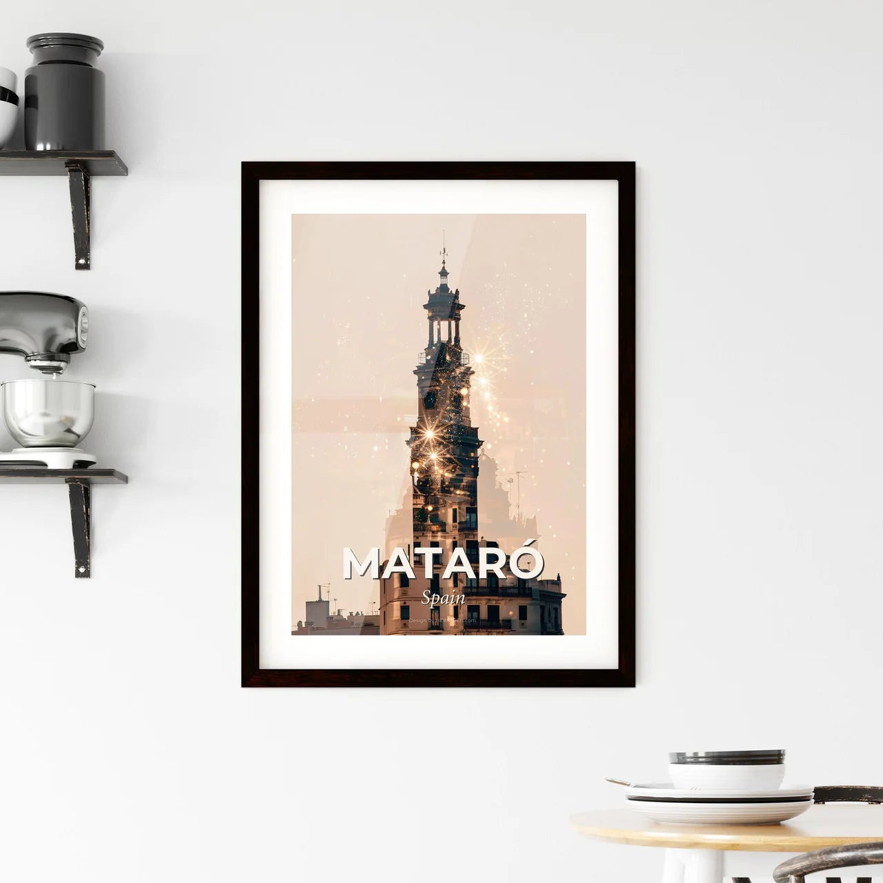 Mataró Skyline Iconic Composite Art Poster Framed Print