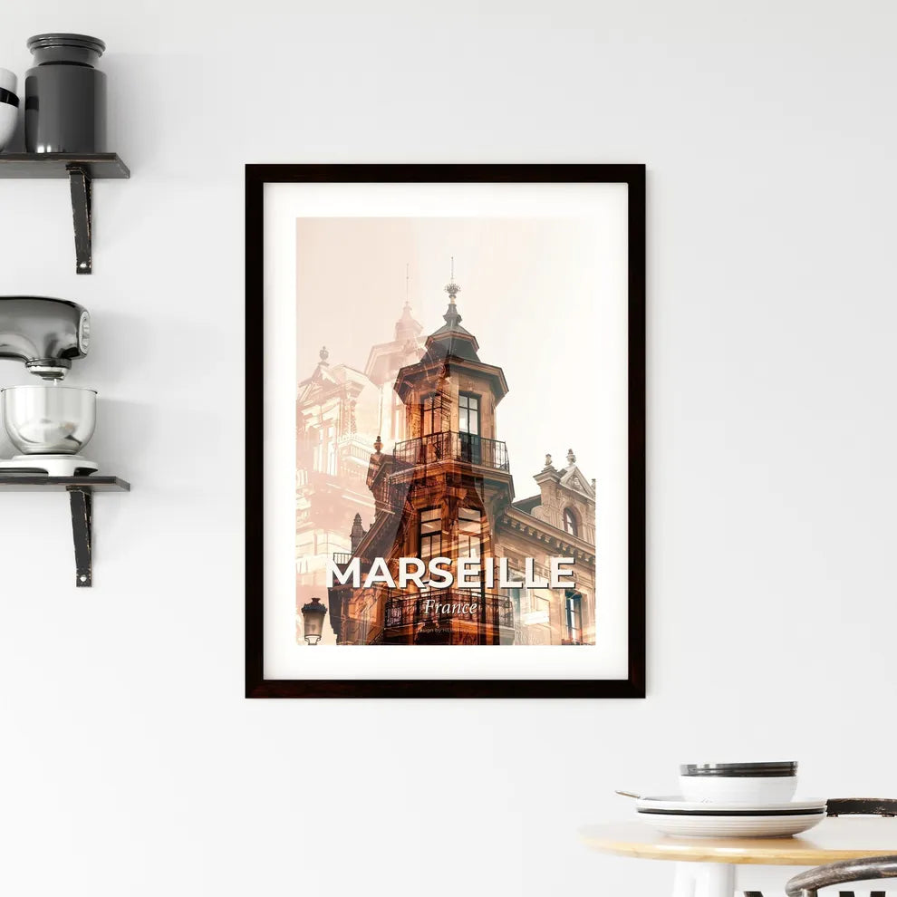 Marseille Skyline Iconic Silhouette Poster Art Framed Print