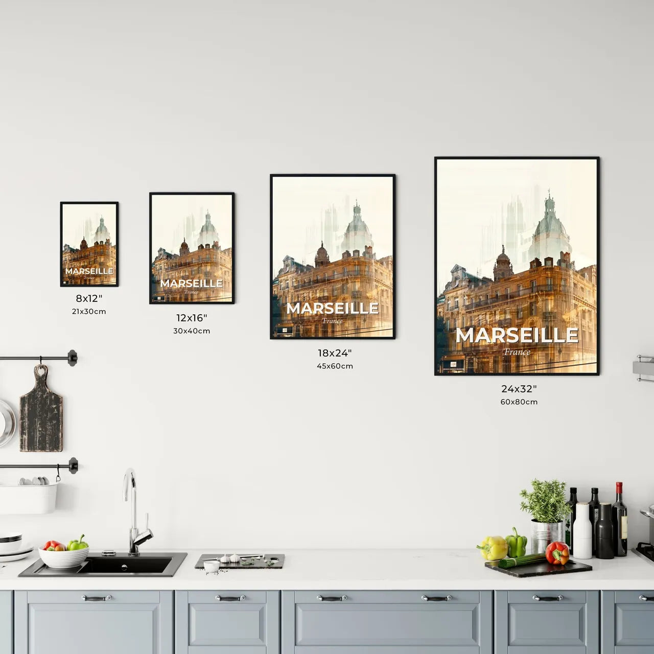 Marseille Skyline Silhouette Cityscape Poster Office Art