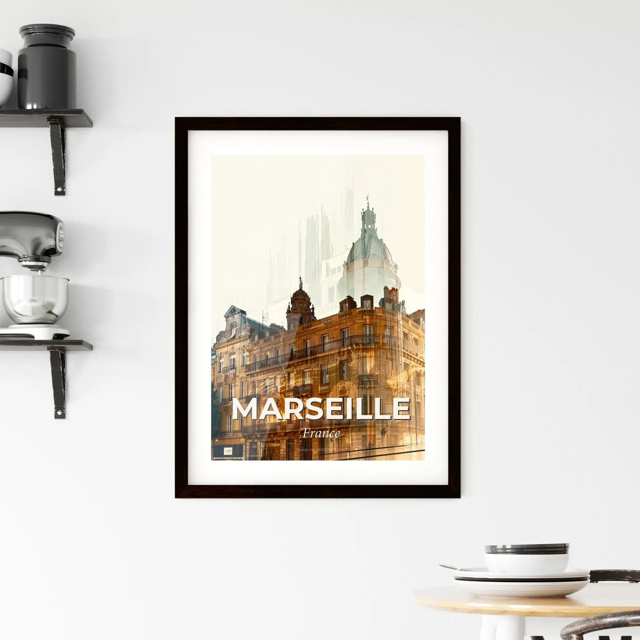 Marseille Skyline Silhouette Cityscape Poster Framed Print