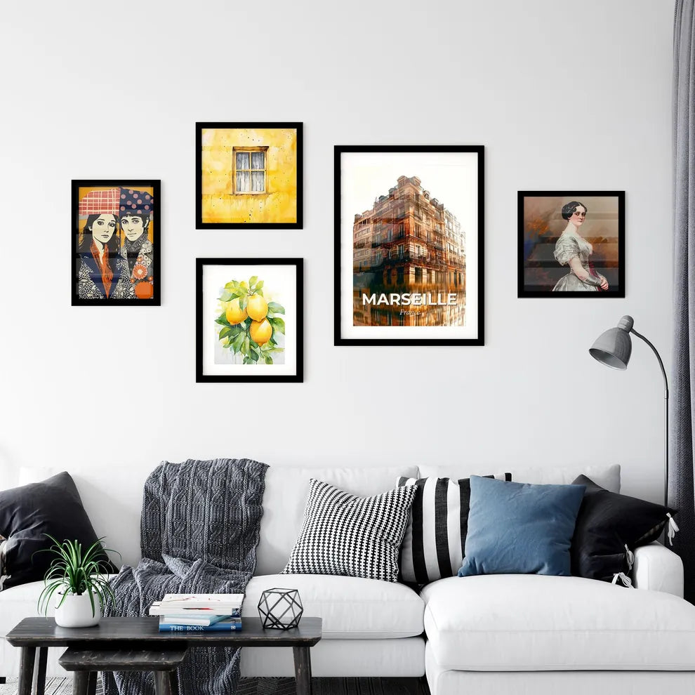 Marseille France Skyline Double Exposure Poster Design Wall Art