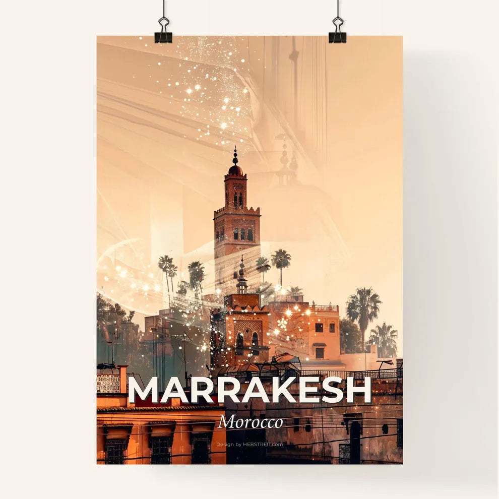 Marrakesh Skyline Double Exposure Sunset Poster