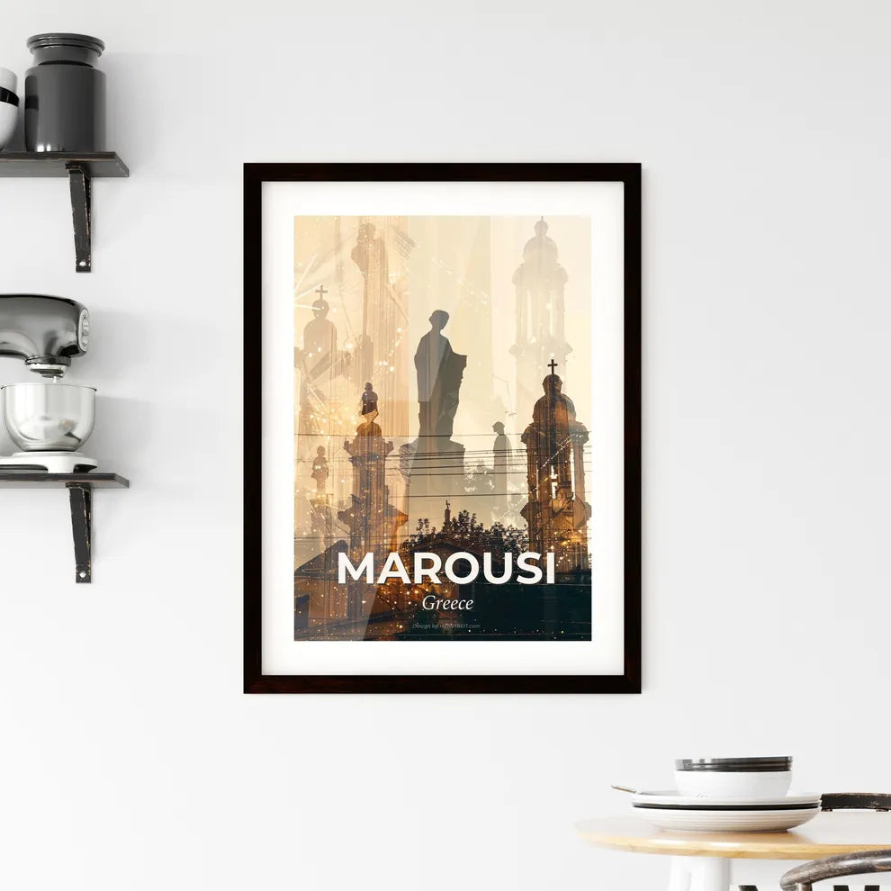 Marousi Skyline Double Exposure Poster Art Framed Print