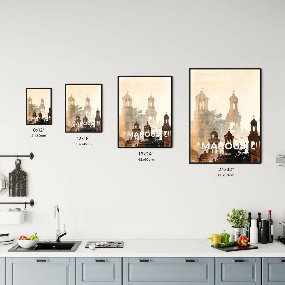 Marousi Greece Skyline Cityscape Double Exposure Silhouette Office Art