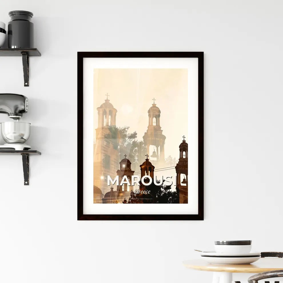 Marousi Greece Skyline Cityscape Double Exposure Silhouette Framed Print