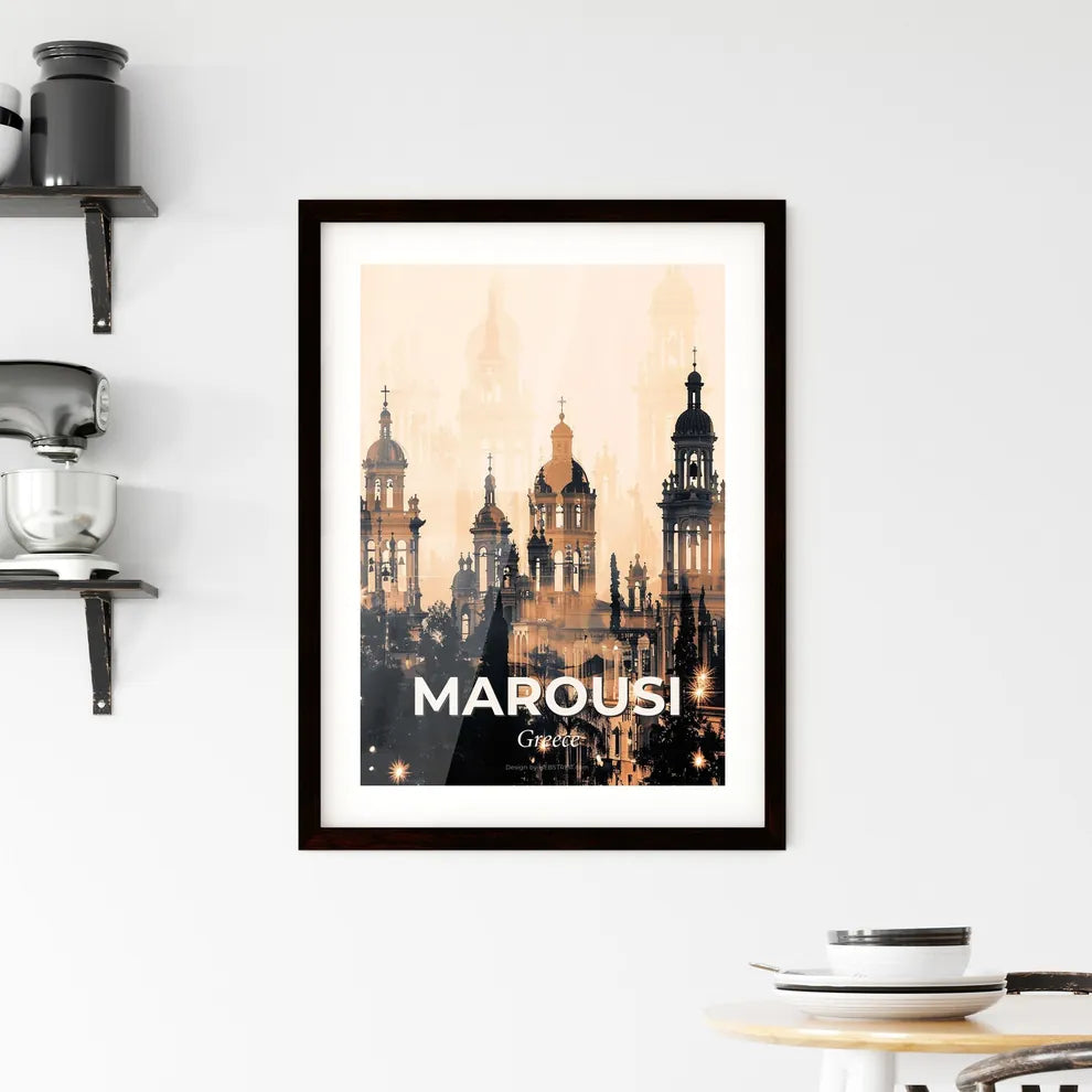 Marousi City Skyline Double Exposure Poster Framed Print