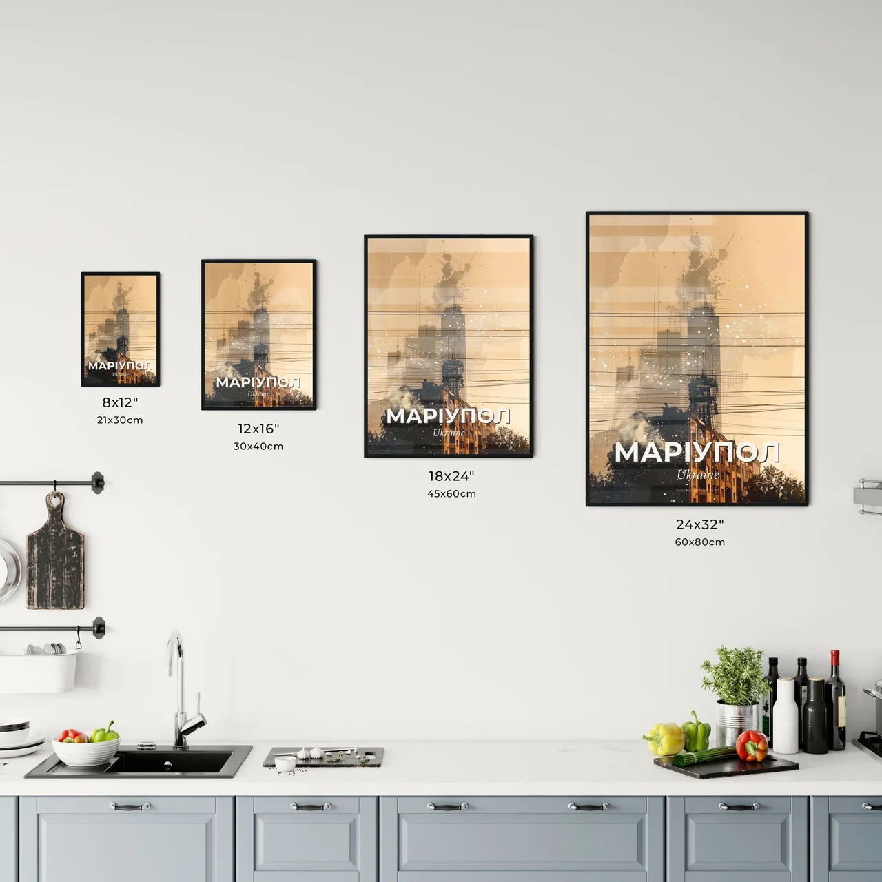Mariupol Skyline Double Exposure Composite Art Poster Office Art