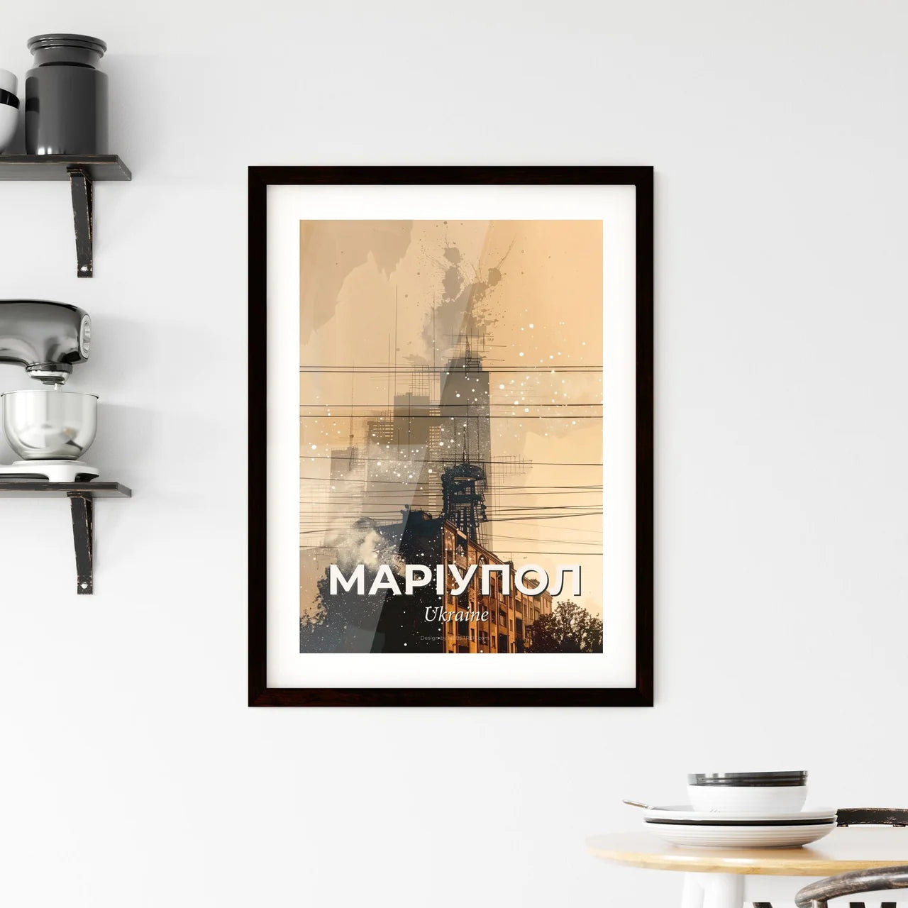Mariupol Skyline Double Exposure Composite Art Poster Framed Print