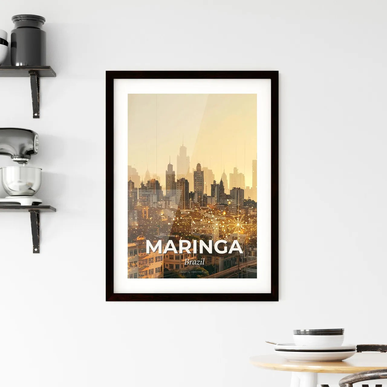 Maringa City Skyline Double Exposure Poster Art Framed Print