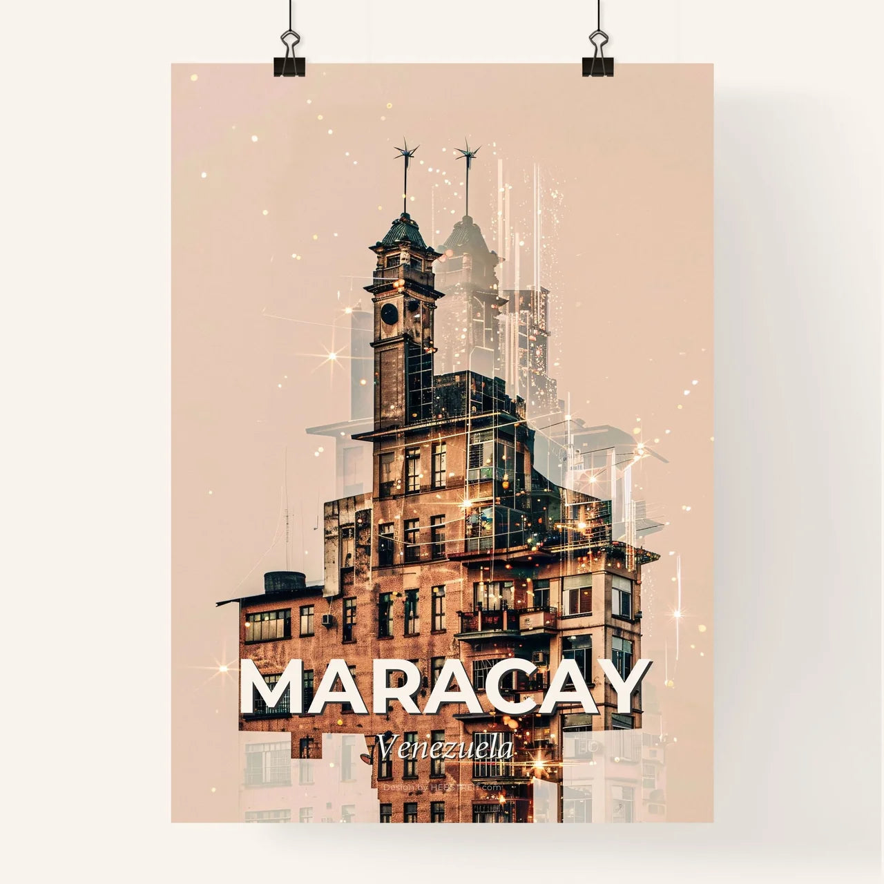 Maracay Skyline Double Exposure Cityscape Poster