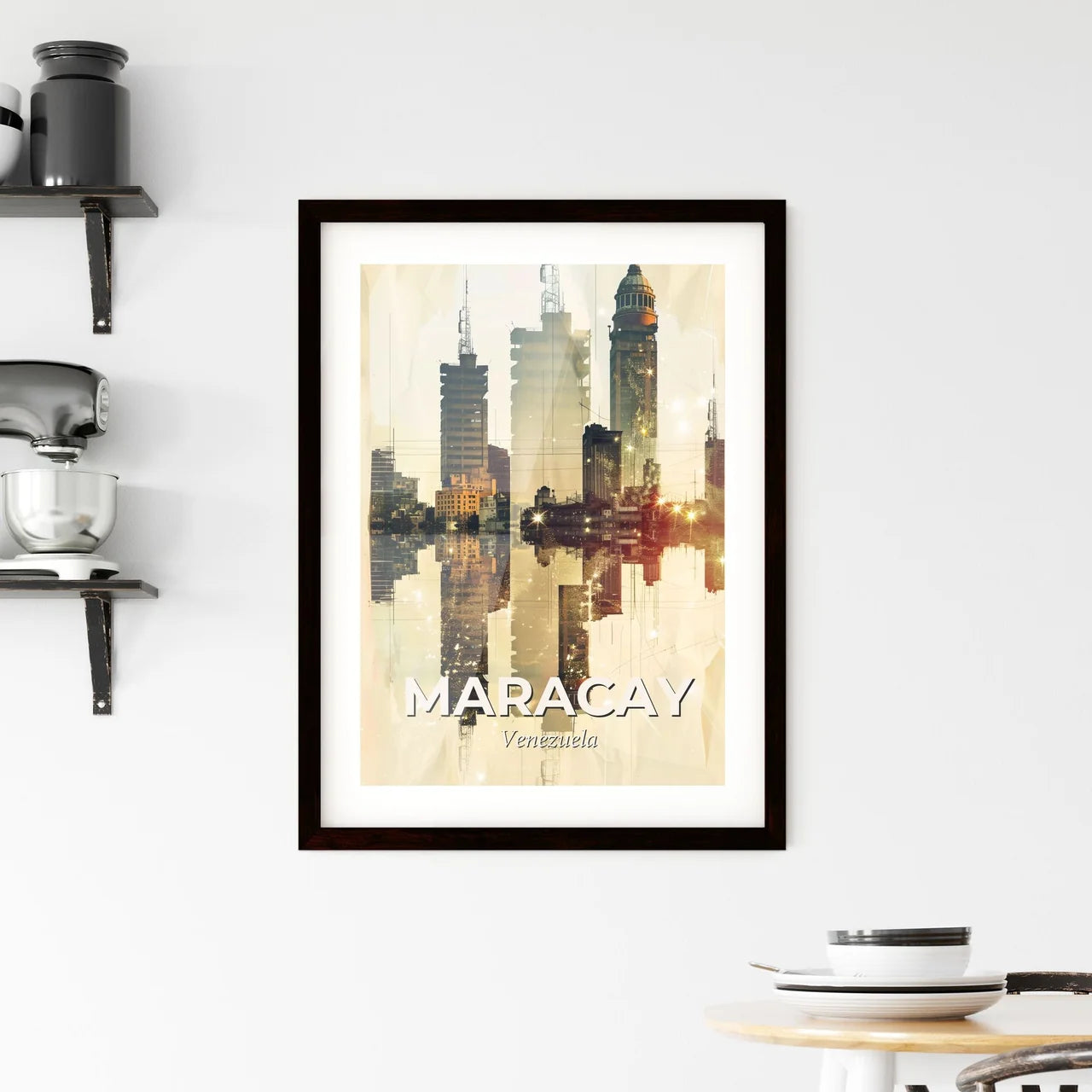 Maracay Skyline Double Exposure Art Cityscape Framed Print
