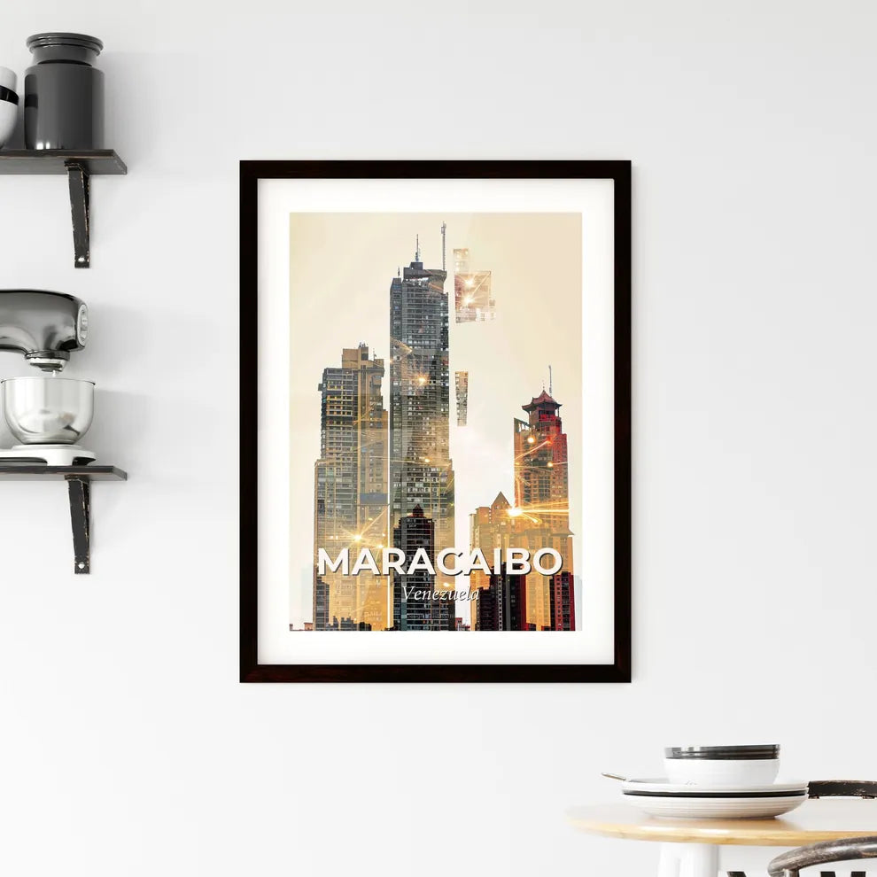 Maracaibo City Skyline Contemporary Double Exposure Art Framed Print