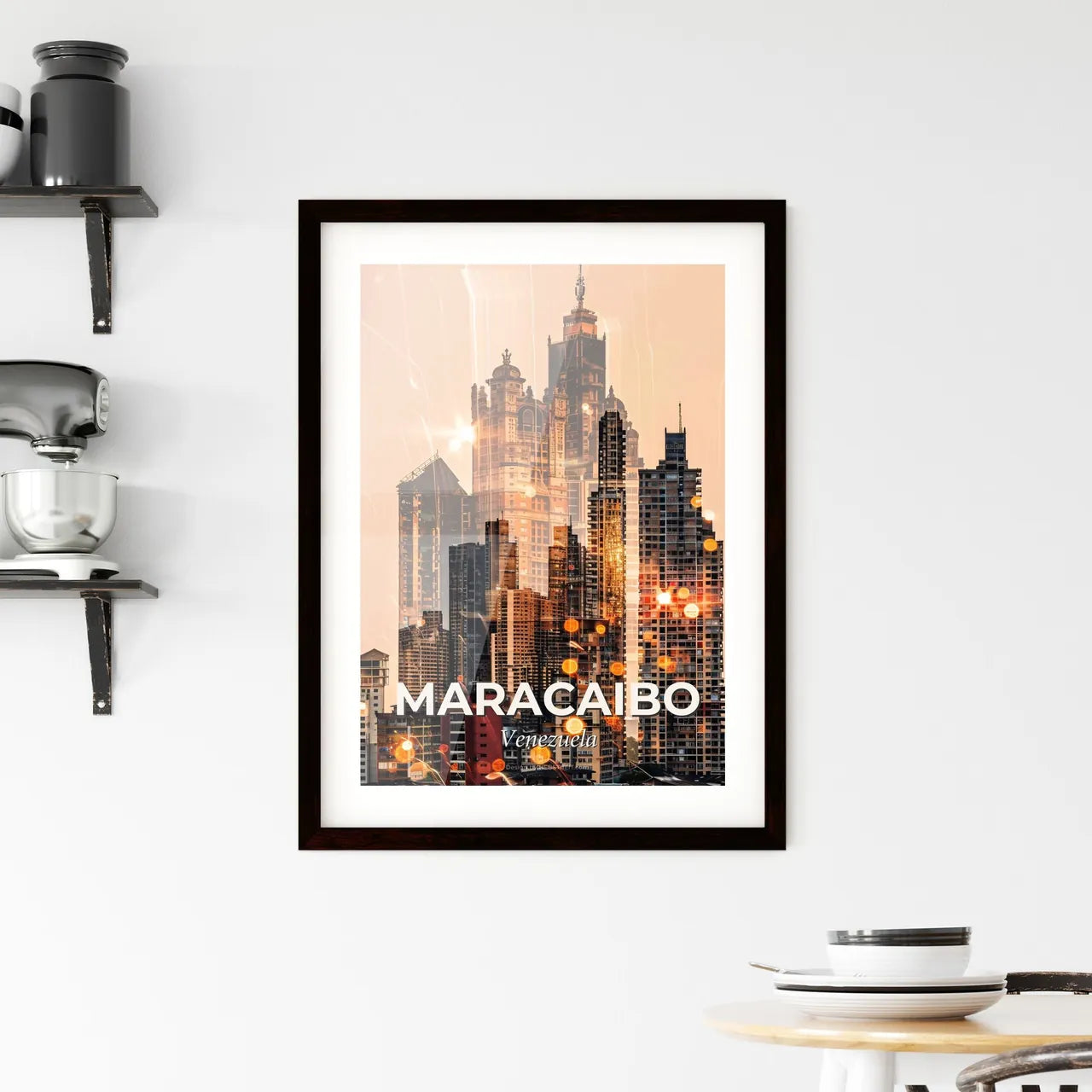 Maracaibo Vibrance: City Icons in Double Exposure Framed Print