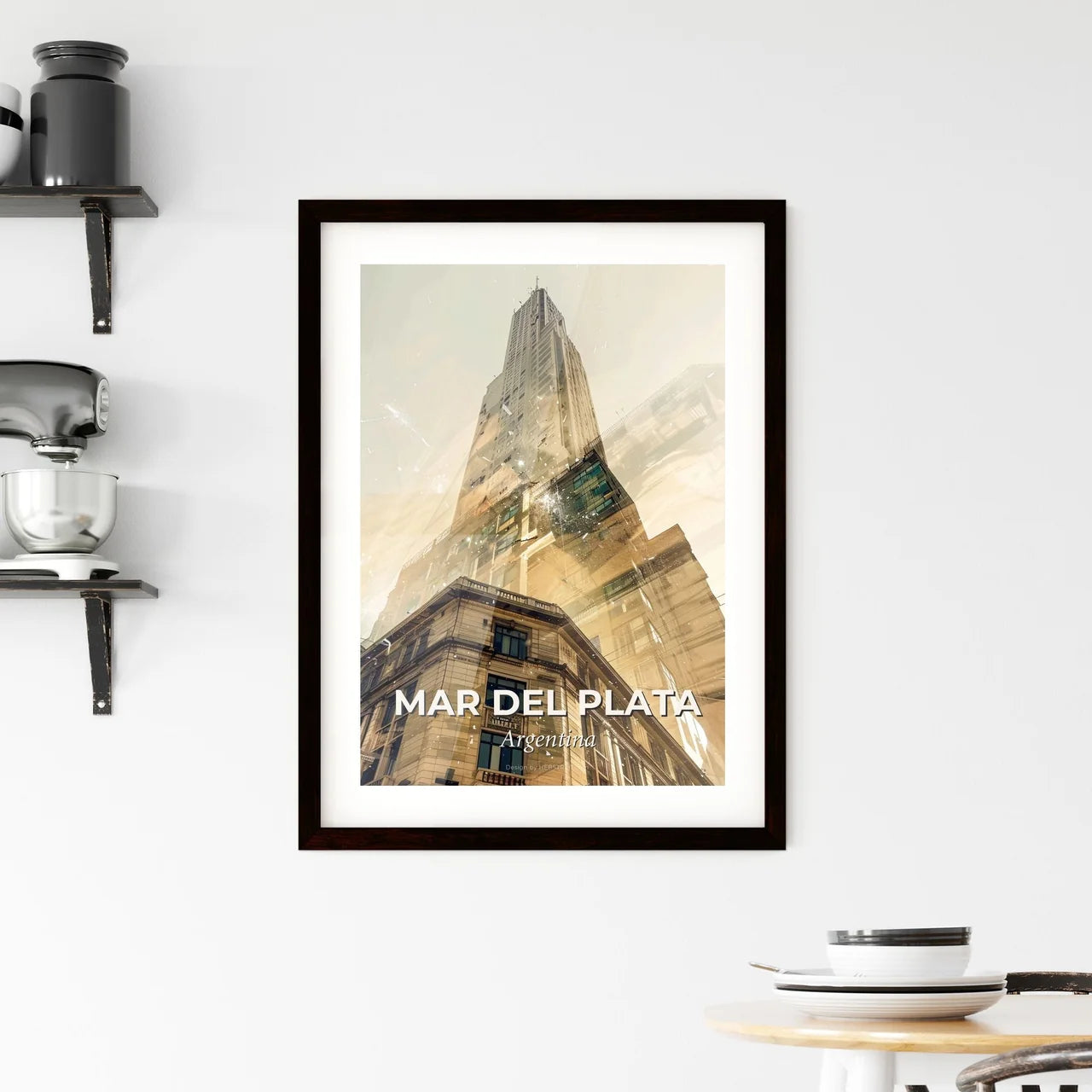 Mar del Plata: City Lines and Landmarks Silhouette Framed Print