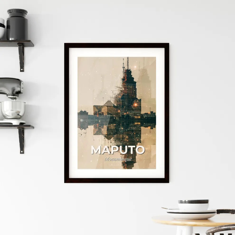 Maputo Skyline Double Exposure Composite Art Framed Print