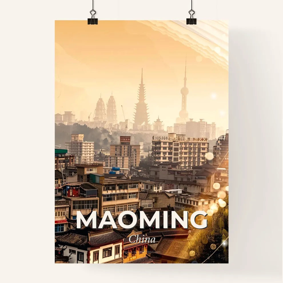 Maoming City Skyline Double Exposure Art Poster Poster