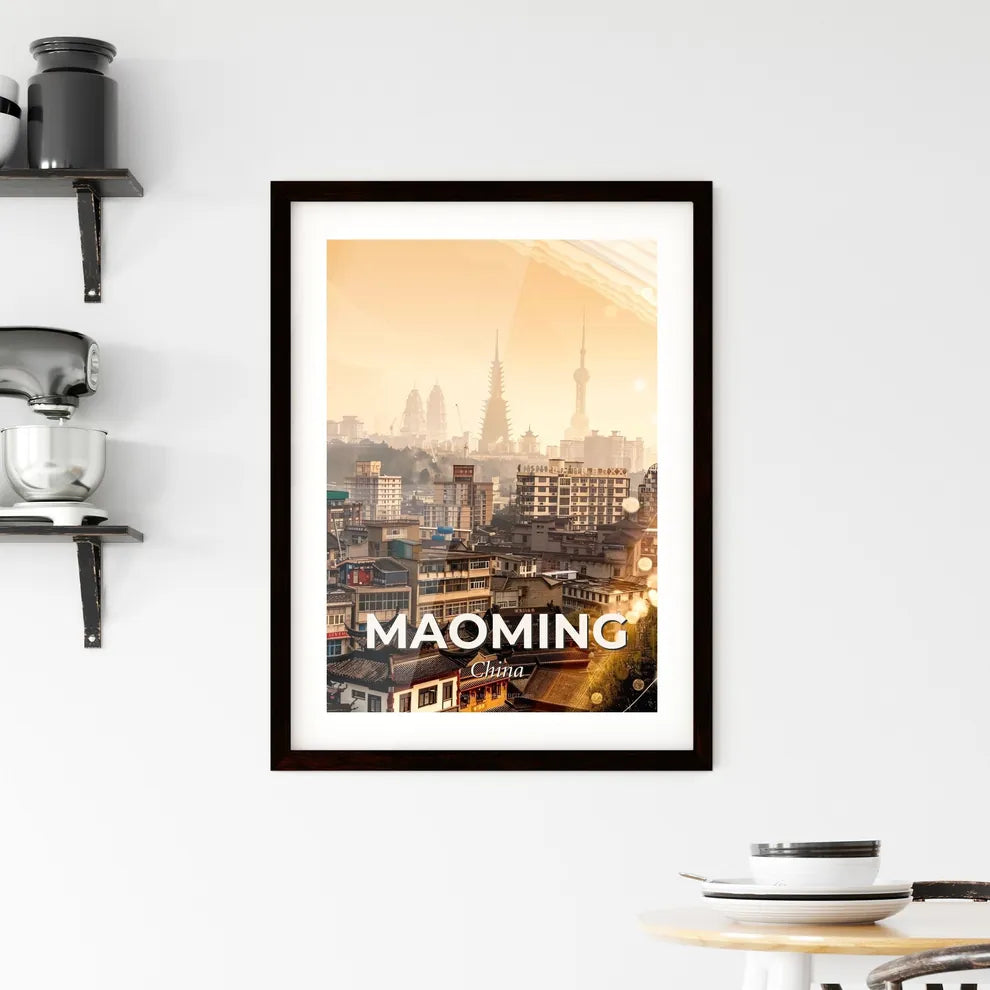 Maoming City Skyline Double Exposure Art Poster Framed Print