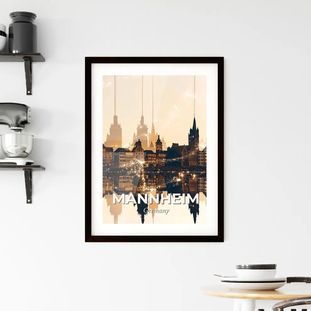Mannheim Skyline Double Exposure Cityscape Art Poster Framed Print