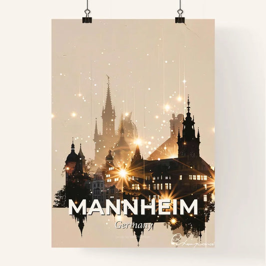 Mannheim Skyline Composite Art with Beige and Sparkle Poster