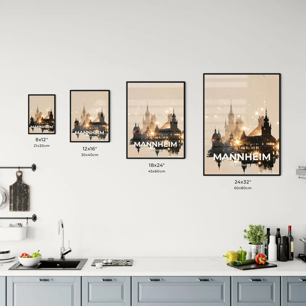 Mannheim Skyline Composite Art with Beige and Sparkle Office Art