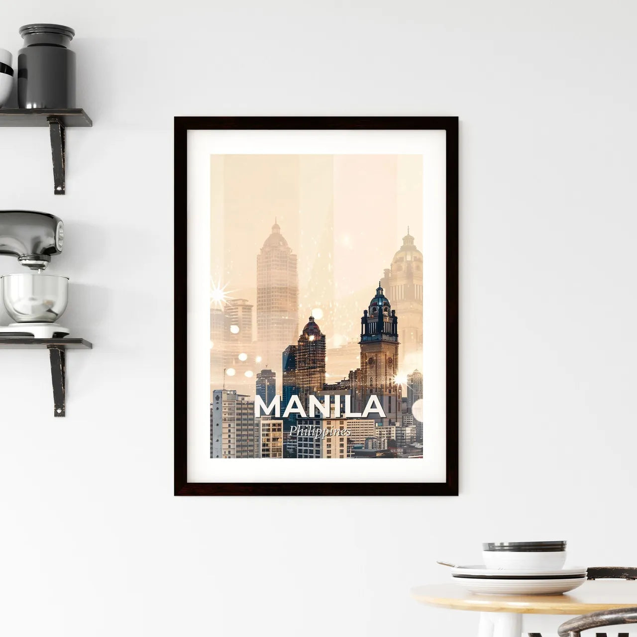 Manila Skyline Double Exposure Composite Art Poster Framed Print