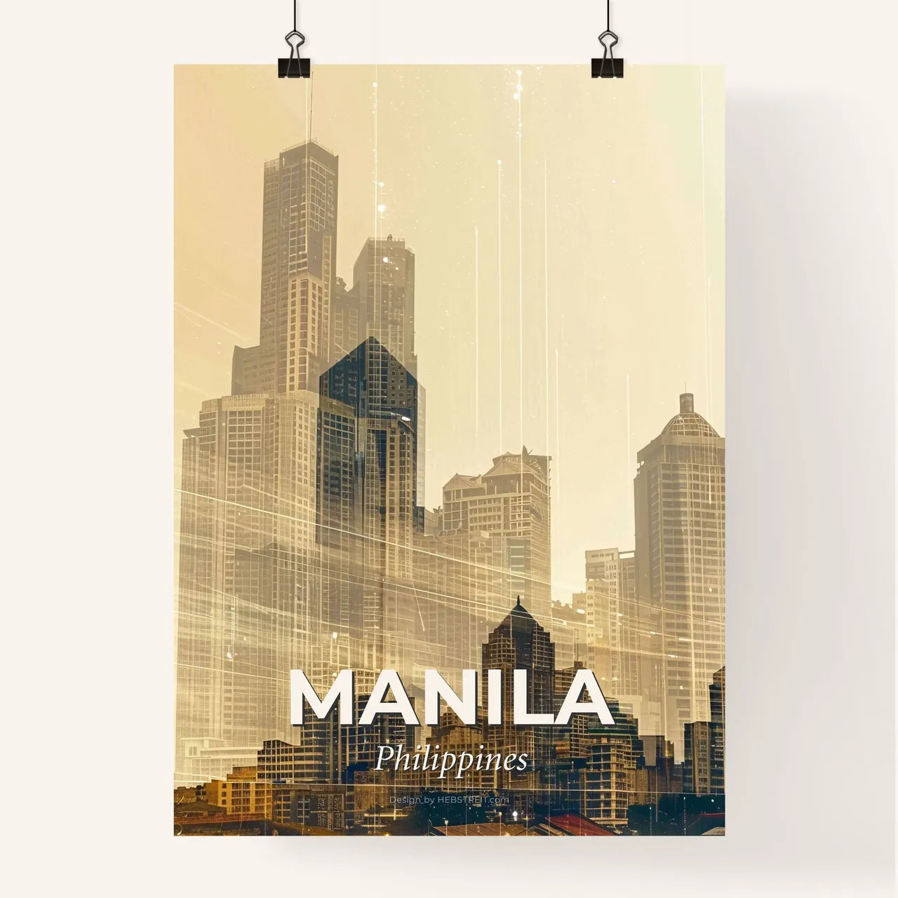 Manila Skyline Double Exposure Art Poster Poster