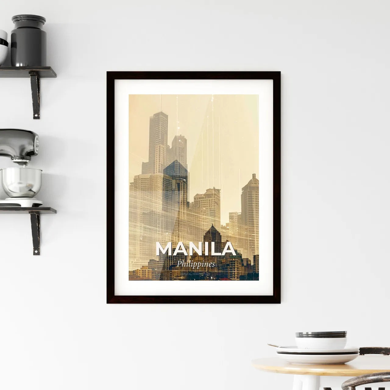 Manila Skyline Double Exposure Art Poster Framed Print
