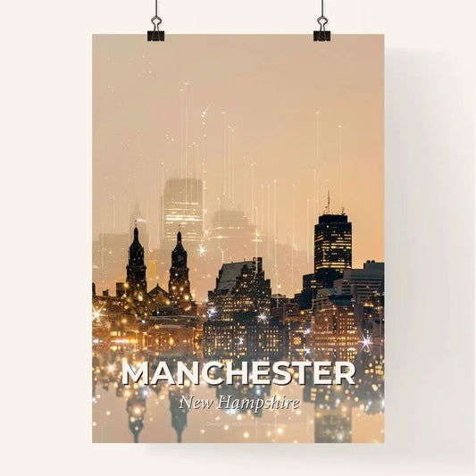 Manchester Symphony: City Skyline & Architectural Icons on Beige Poster