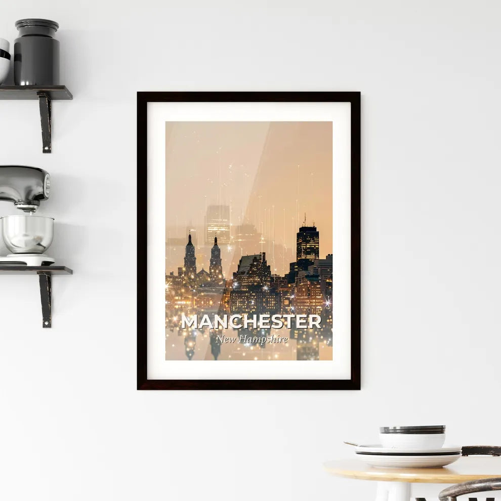 Manchester Symphony: City Skyline & Architectural Icons on Beige Framed Print