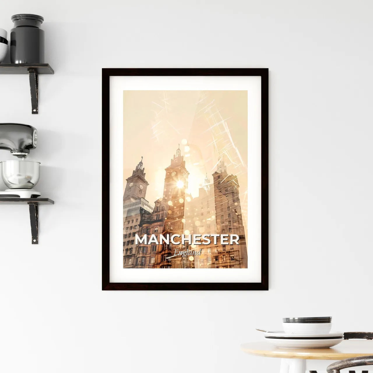 Manchester Skyline Double Exposure Cityscape Poster Framed Print